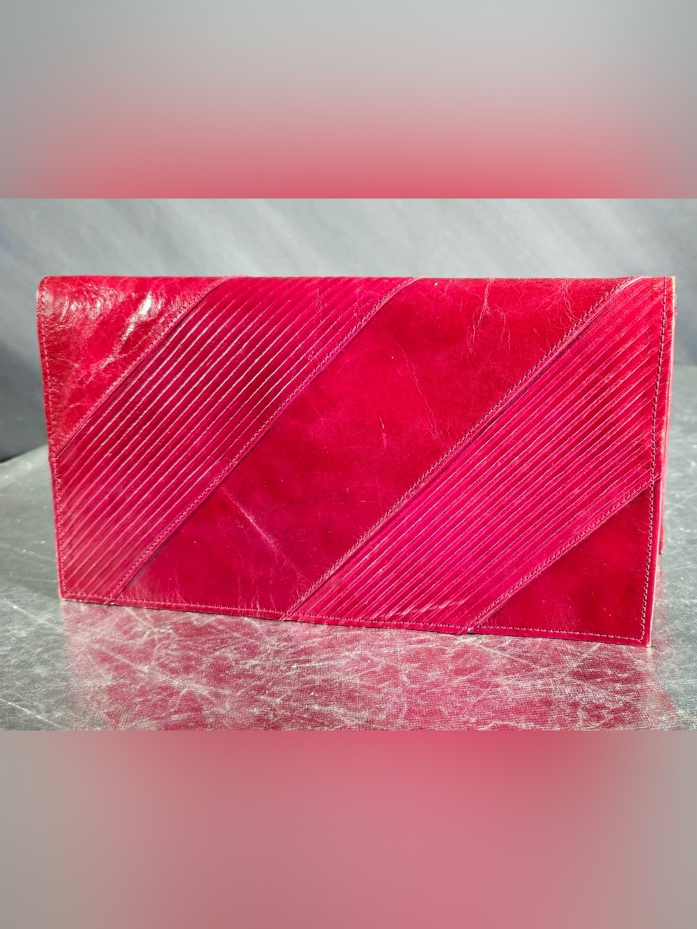Pink red Leather Envelope Clutch - Women Bags